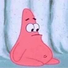 patrick star from spongebob squarepants is sitting down with his eyes closed and a sad look on his face .