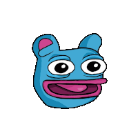 a blue and pink cartoon character with big eyes and a pink tongue sticking out