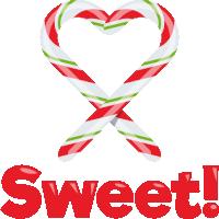 two crossed candy canes with the word sweet in red