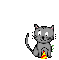 a cartoon drawing of a cat with a party hat and the word coexist below it