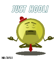 a cartoon of a coin with the words just hodl written on it