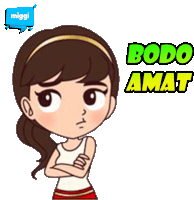 a cartoon girl with her arms crossed and the words bodo amat on the bottom