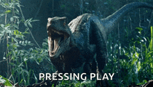 a picture of a dinosaur with a pressing play button below it