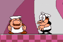 a pixel art of a chef and a man with a mustache