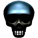 a black skull with sunglasses on it 's eyes and teeth on a white background .