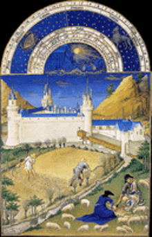 a painting of a castle with a castle in the background and a castle in the foreground