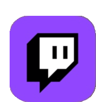 a purple square with a black and white twitch icon