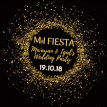 a black background with a gold circle that says ' mi fiesta ' on it