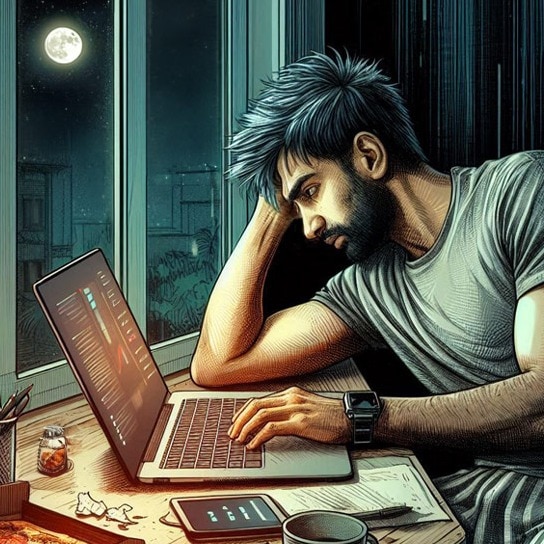 Indians are overworking themselves to death and are topping the burnout charts in several studies. (Image: Vani Gupta/AI Genrative Image)