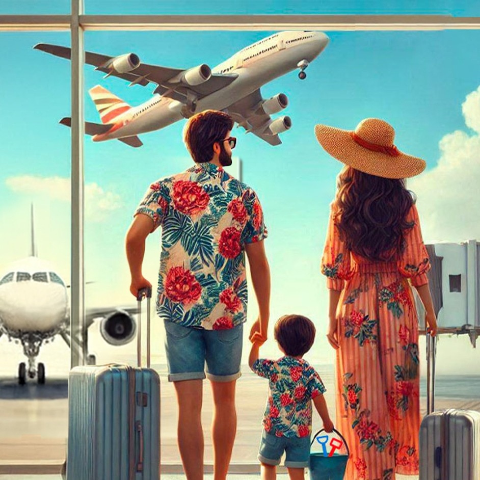 Indian family at airport for holiday abroad