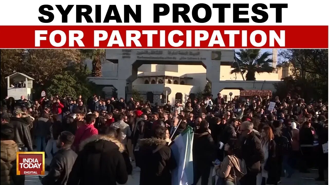 syrian protesters gather in damascus for the first time since regime change