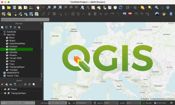 QGIS maps via plugin with OSM, satellite, terrain basemaps | MapTiler