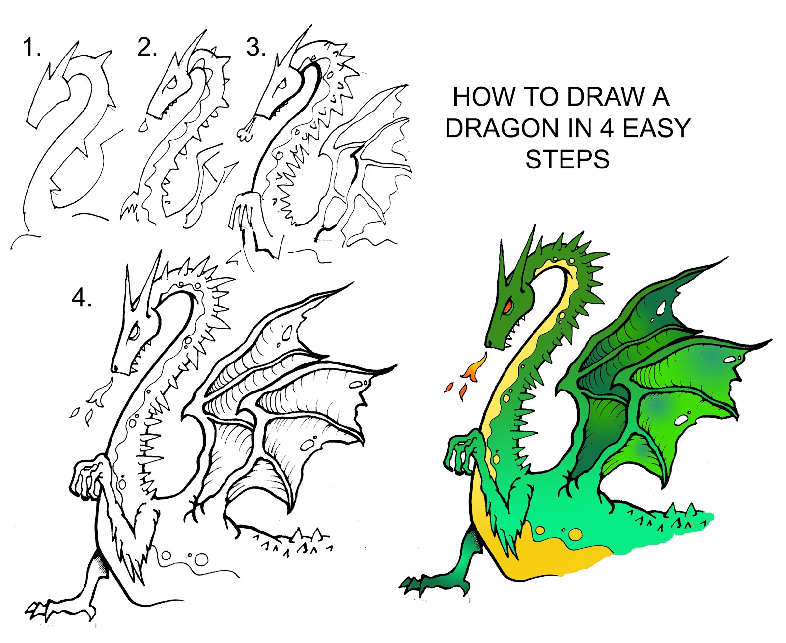 Step By Step Dragon Drawing at GetDrawings | Free download