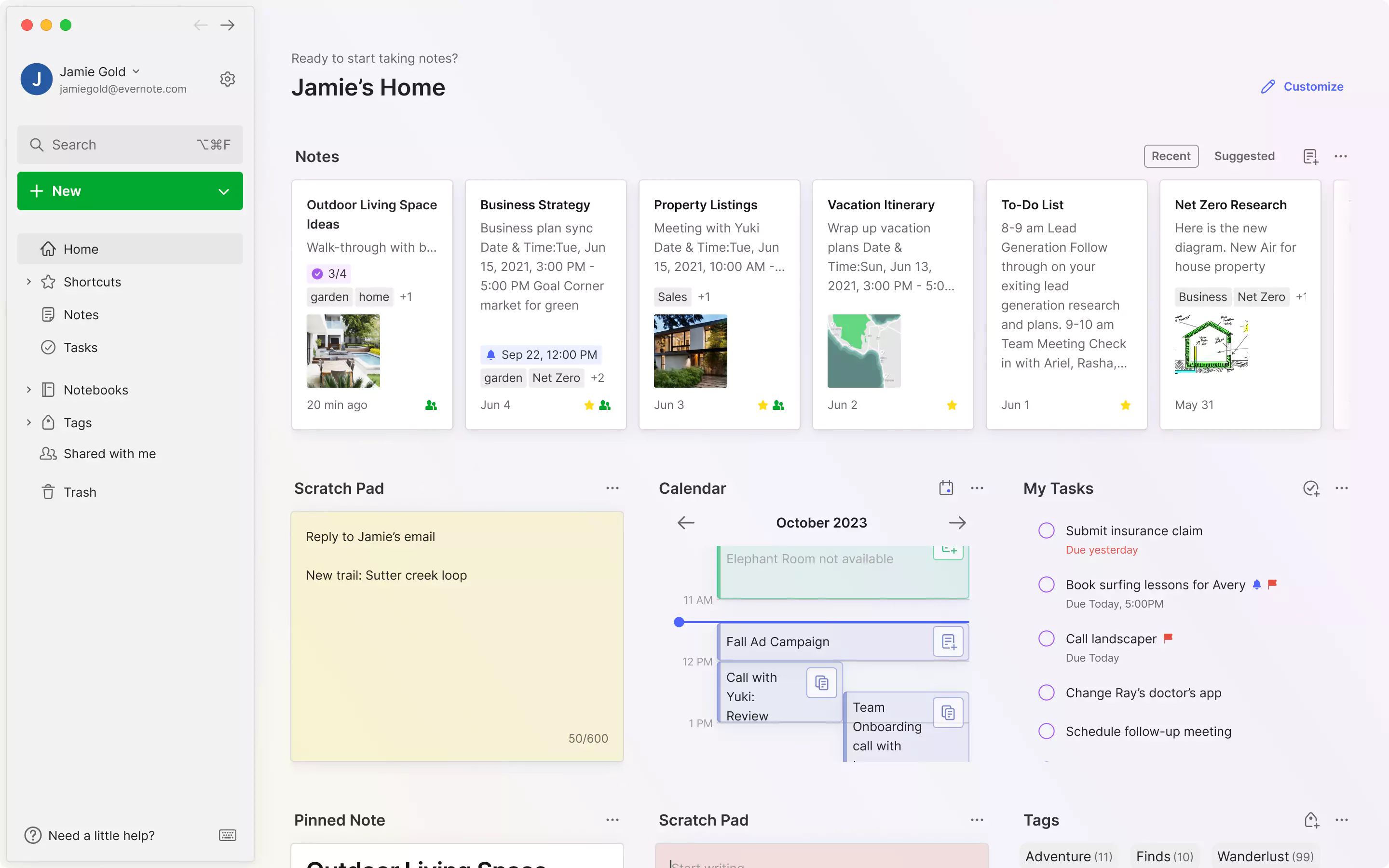 New Evernote UI - Homepage