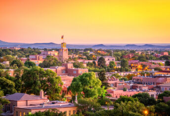 Santa Fe, New Mexico, USA at Dusk