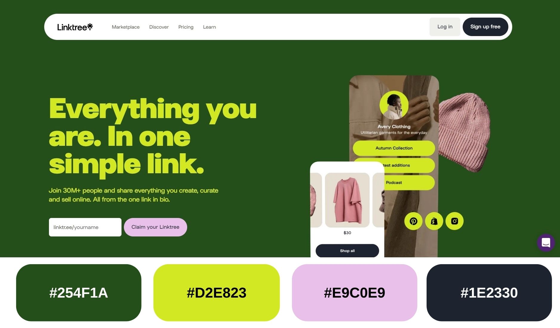 Linktree Website color palette