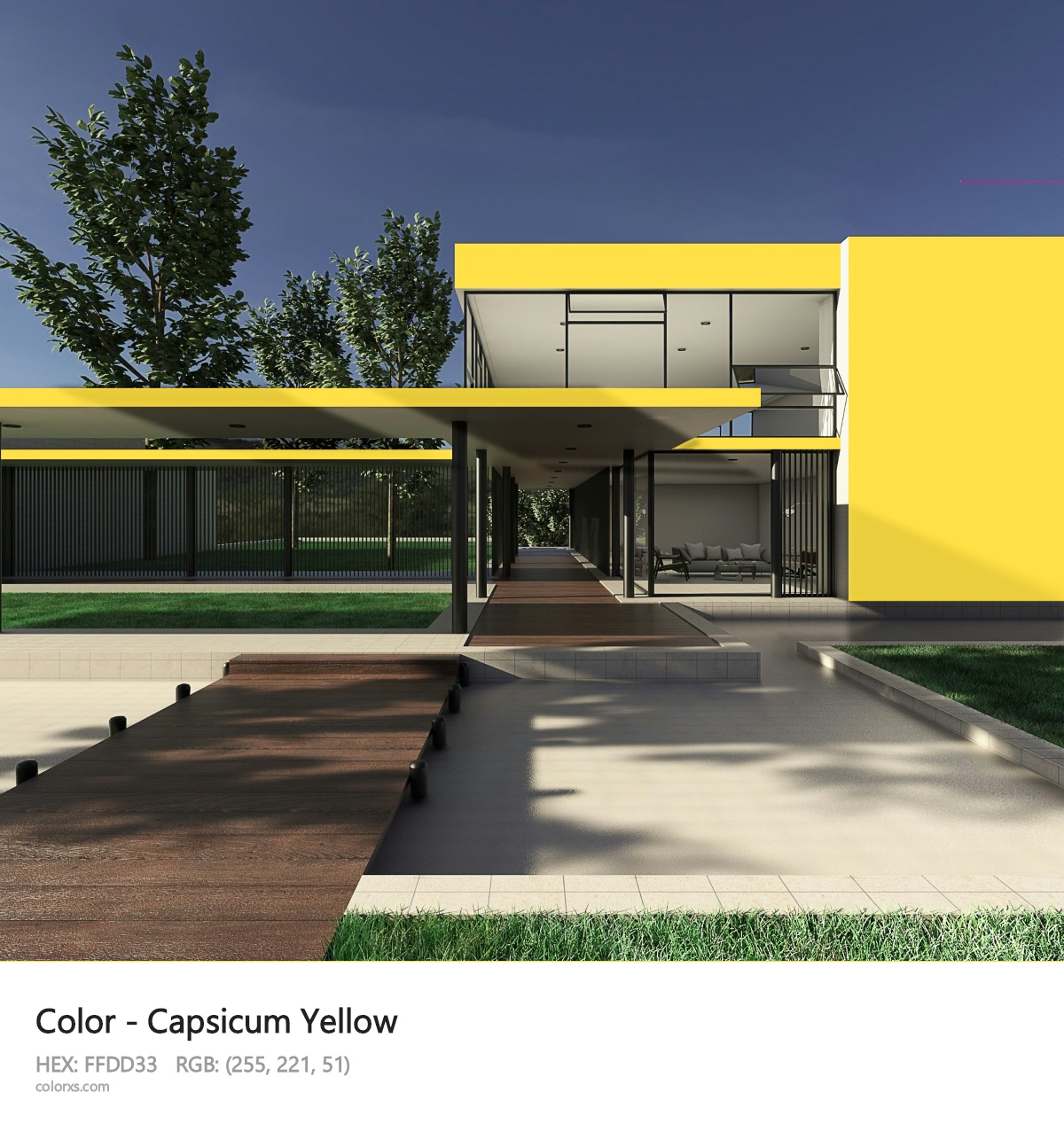 Capsicum Yellow Other exterior design modern house with walkway