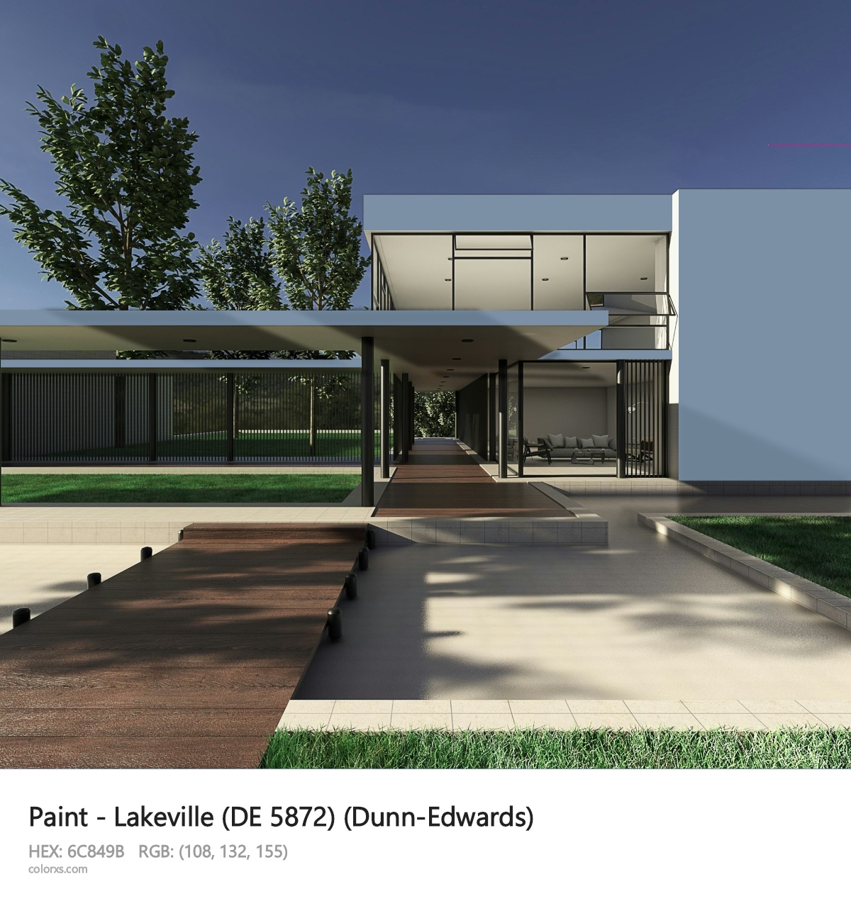 Dunn-Edwards Lakeville (DE 5872) Paint exterior design modern house with walkway