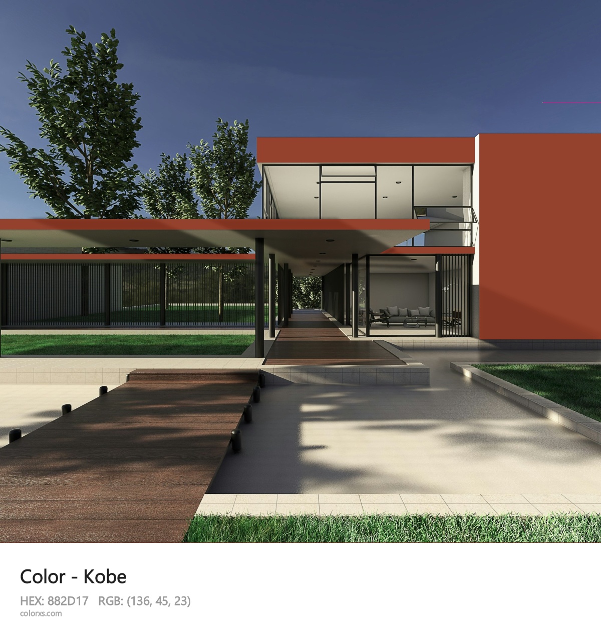 Kobe Color exterior design modern house with walkway