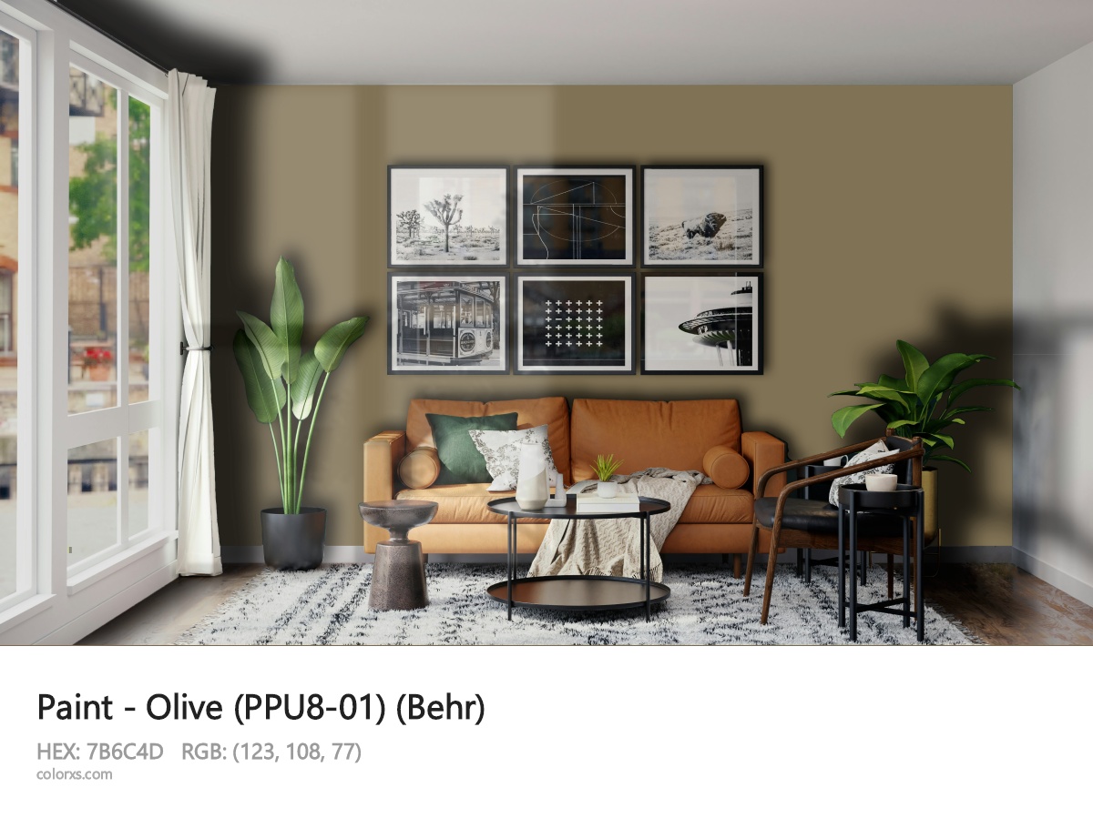 Behr Olive (PPU8-01) Paint modern minimalist living room interior