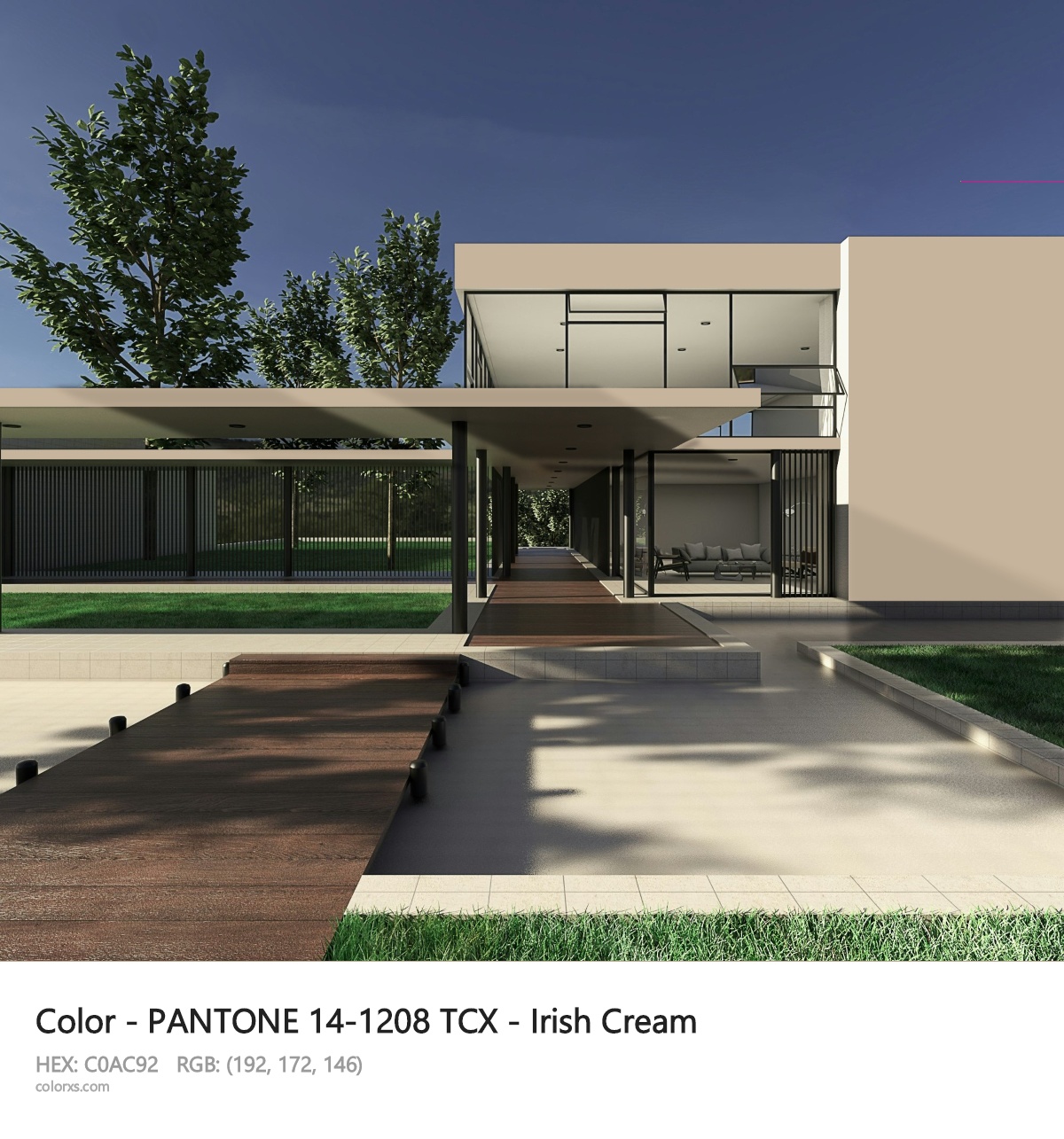 PANTONE 14-1208 TCX - Irish Cream CMS exterior design modern house with walkway