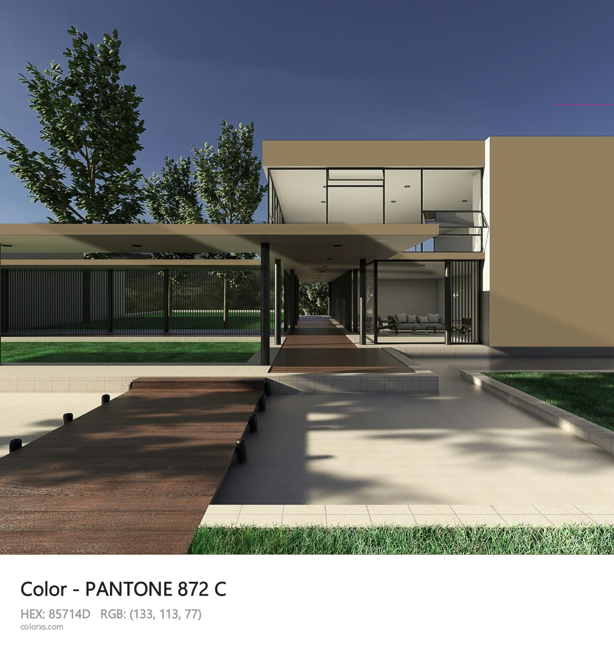 PANTONE 872 C CMS exterior design modern house with walkway