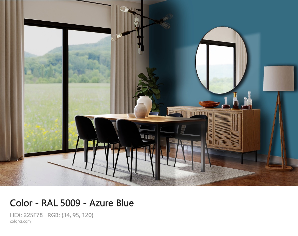 RAL 5009 - Azure Blue CMS dining room design