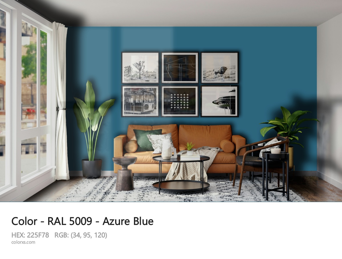 RAL 5009 - Azure Blue CMS modern minimalist living room interior