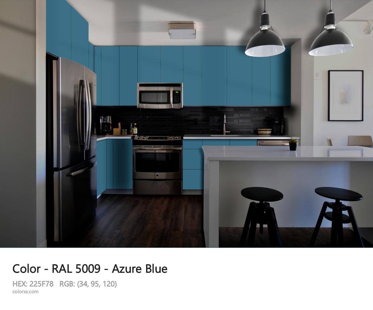 RAL 5009 - Azure Blue CMS modular kitchen design