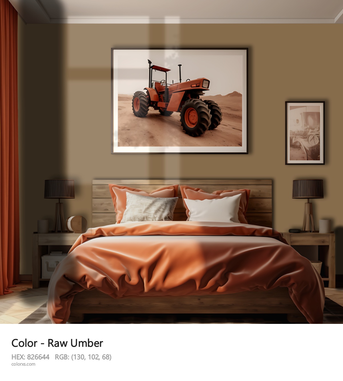 Raw Umber Color vintage style bedroom interior