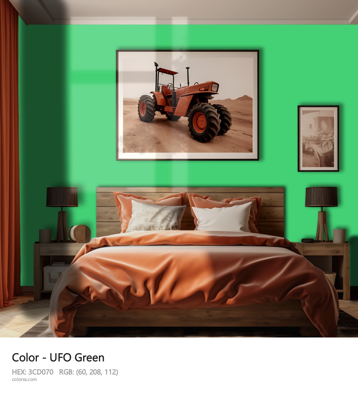 UFO Green Color vintage style bedroom interior