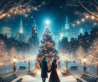 Couple Standing By Christmas Tree