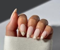 Elegant White And Love Nails With Gold Outline