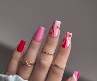 Pink & Red Heart Nails With Swirls