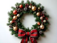 Plaid Bow Ornament Wreath