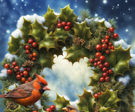 Holiday Wreath With Cardinals