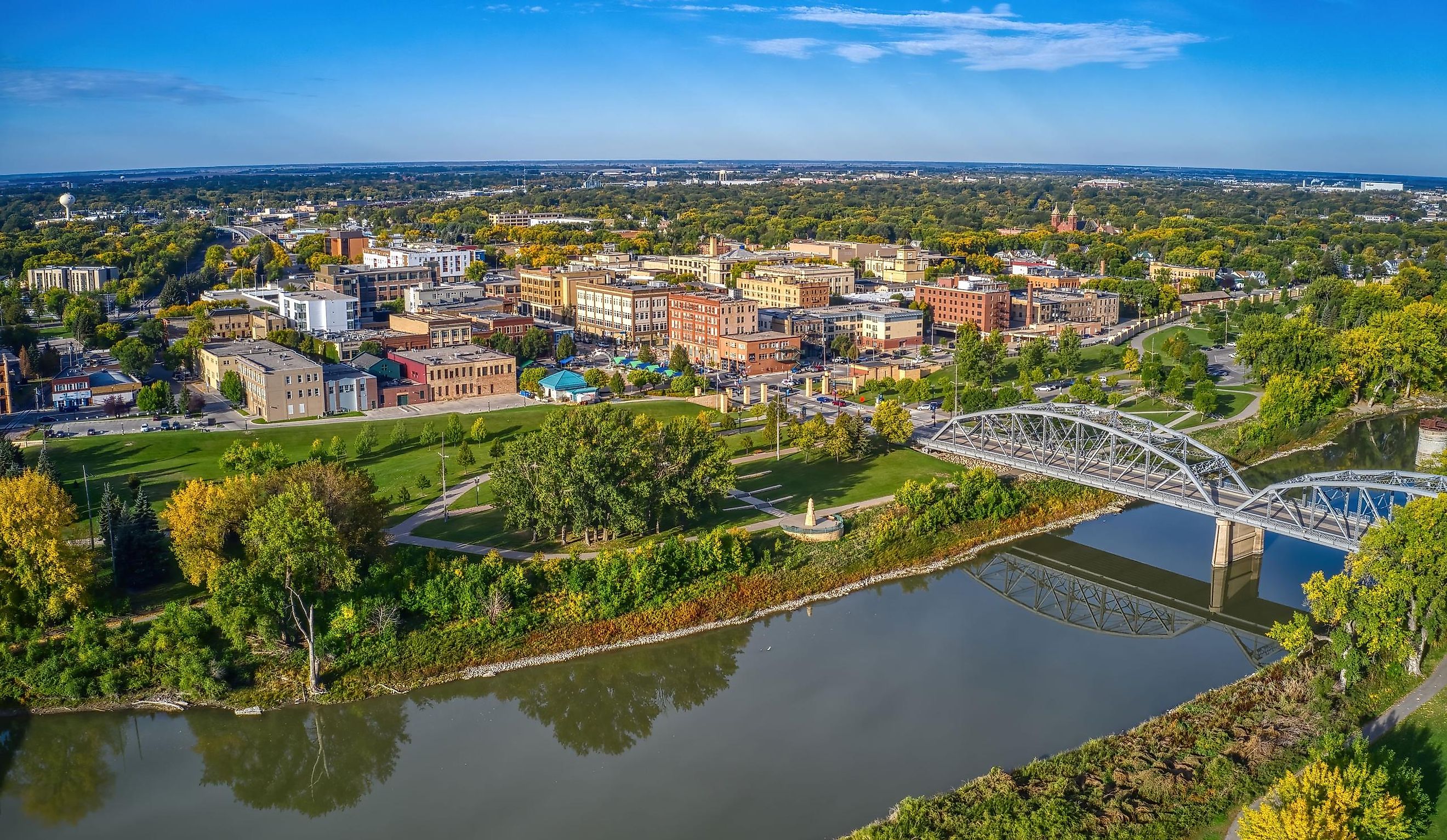 Aerial View of Grand Forks, North Dakota in Autumn.