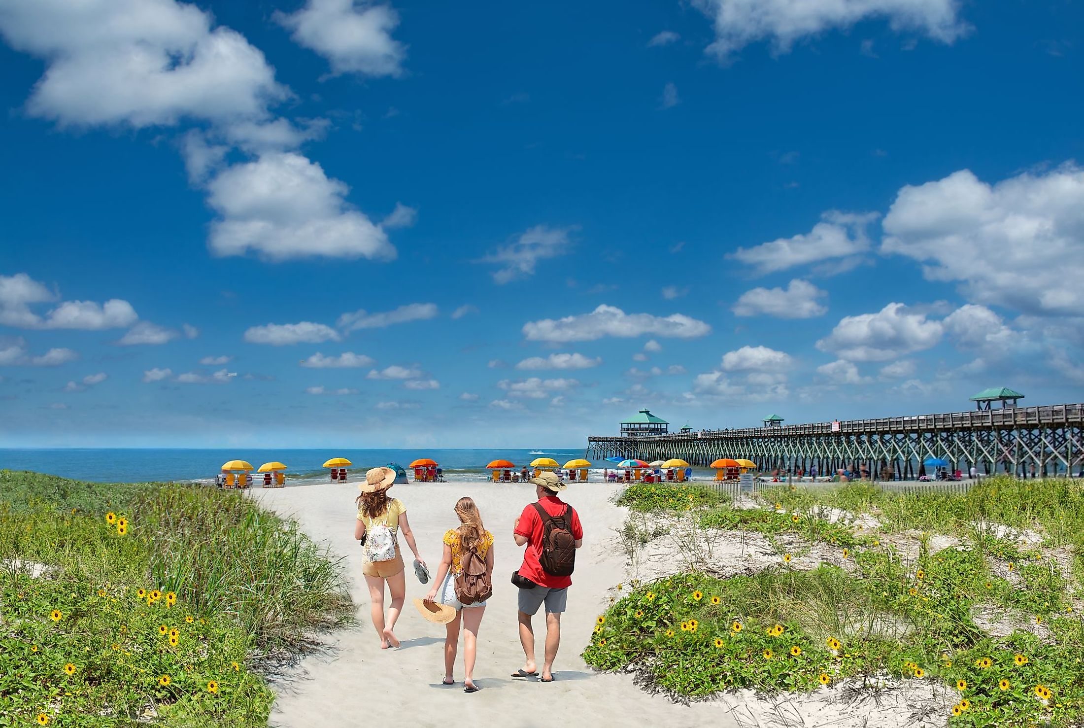 People enjoying a vacation at the beautiful Folly Beach, South Carolina. 