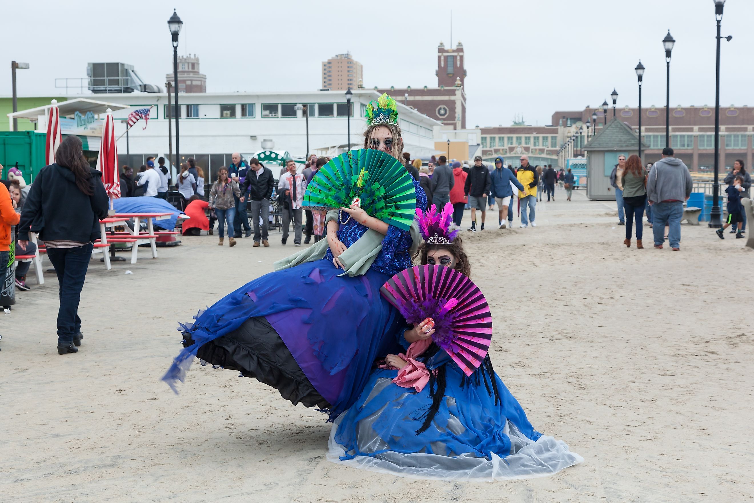 People dressed up as fancy zombies for the Zombie Walk in Asbury Park, New Jersey. Editorial credit: Erin Cadigan / Shutterstock.com