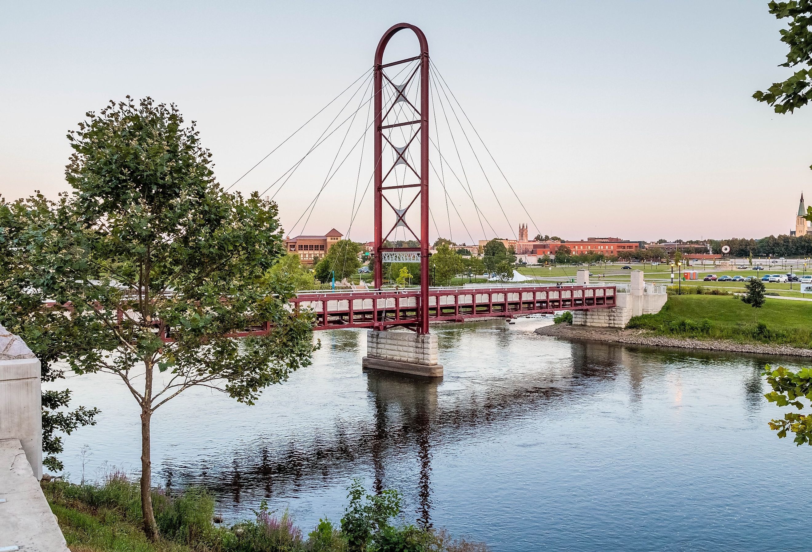 Mishawaka, Indiana Riverwalk at sunset.