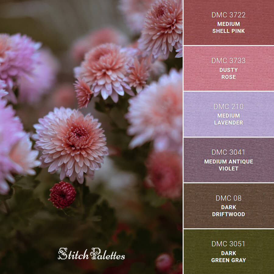 Dusty Pink Petals - Embroidery Color Palette (With Thread Codes)