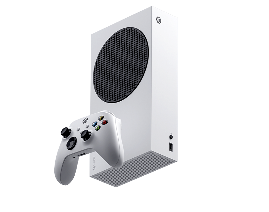 Ansicht der Unterseite der Xbox Series S – 1 TB Robot White mit Xbox Wireless Controller – Robot White