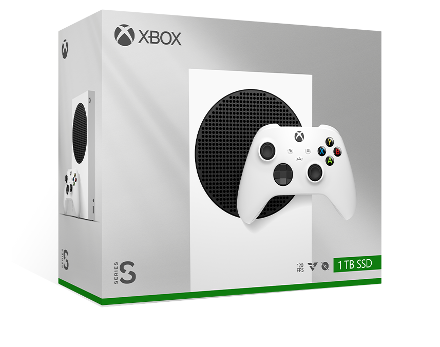 Verpackung der Xbox Series S – 1 TB Robot White mit Xbox Wireless Controller – Robot White