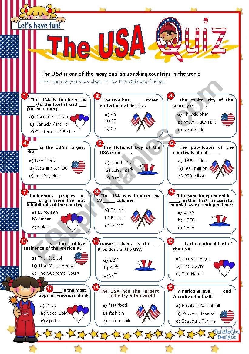 The USA  Quiz worksheet