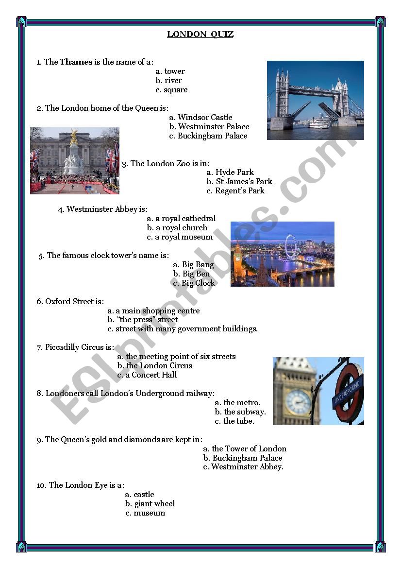 LONDON QUIZ worksheet