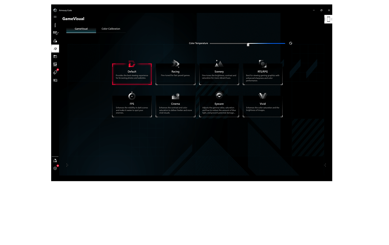 Armoury Crate Game Visual inscreen