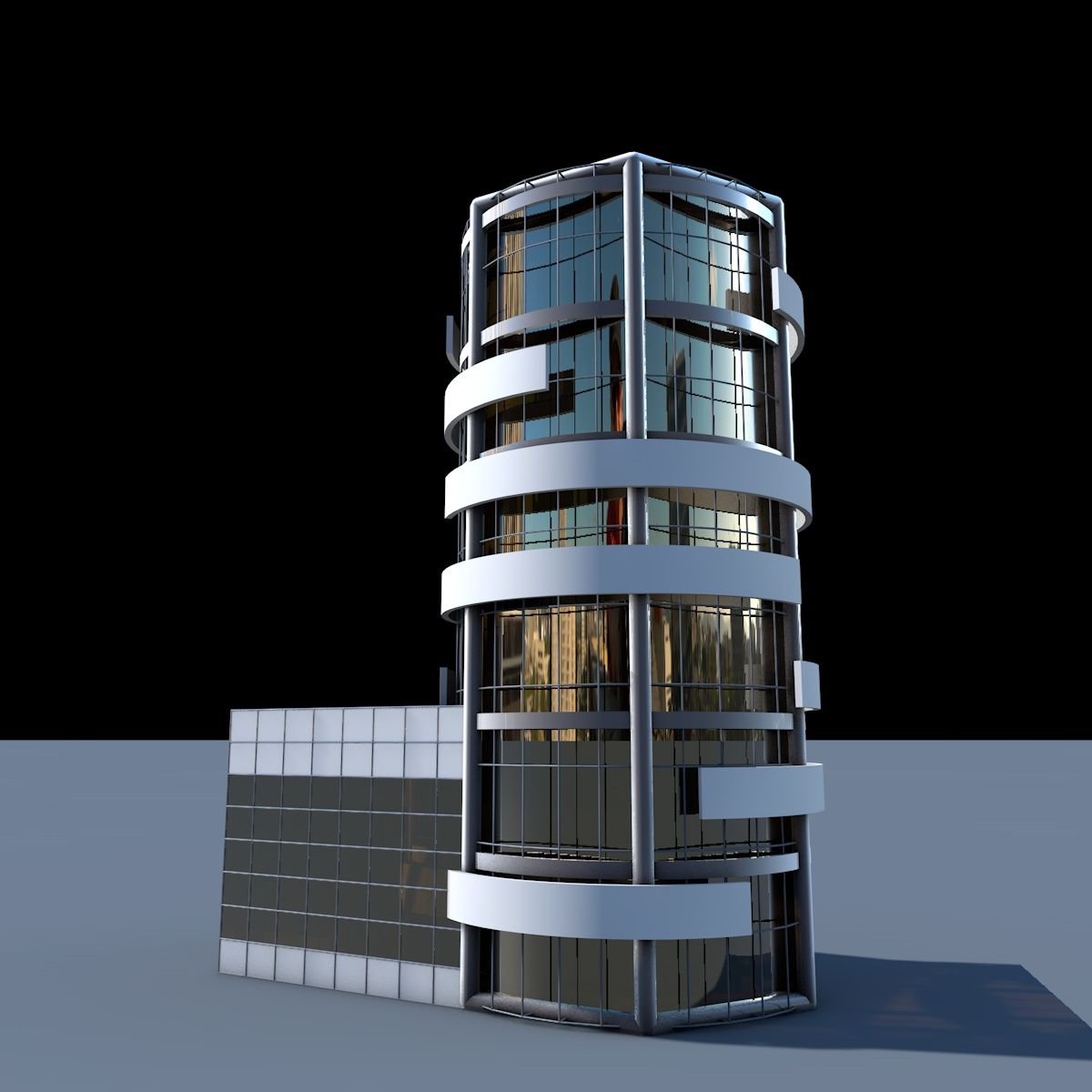 Flache Wolkenkratzerarchitektur des runden Gebäudes 3d model