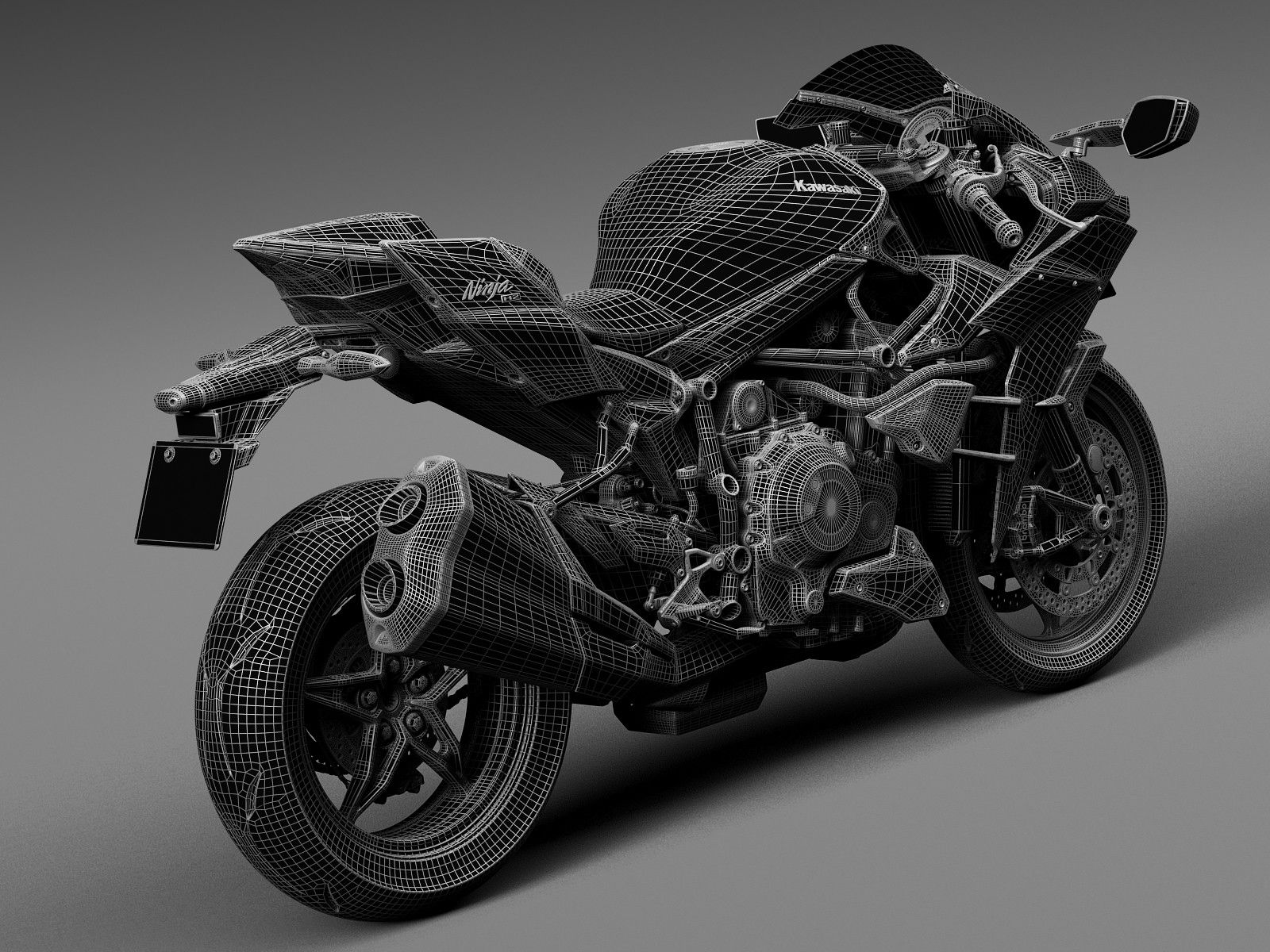 Kawasaki Ninja H2R 2015 royalty-free 3d model - Preview no. 15