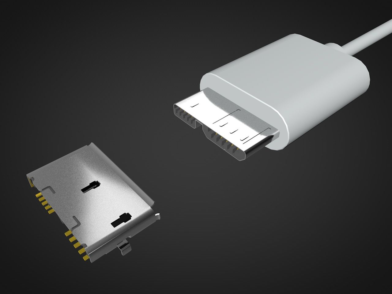 Micro USB 3.0 Stecker und Buchse 3d model