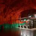 olna Centrum station in the Stockholm metro red and green mural